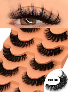 GROINNEYA 5 Pairs Volume False Eyelashes Natural Cat Eye Lashes Faux Mink Eyelashes Fluffy Manga Fake Lashes Makeup Tools (7D30) - Black - View 4