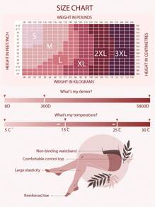 1双300D黑色基本款保暖紧身裤，不透明马镫连裤袜 - 黑色 - 查看 9