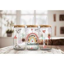 4 piezas Pegatinas de la serie Día del Maestro con transferencia UV DTF para hoja de pegatinas resistente al agua para tazas de vidrio Libbey de 16 oz, tazas decorativas, útiles escolares, manualidades y suministros de arte DIY, pegatinas de transferencia