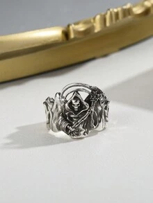 1 件男士复古银色骷髅设计戒指，朋克风格适合日常、派对、节日穿着，万圣节送给朋友的礼物（礼盒包装） - 骷髏頭戒指 - 查看 6