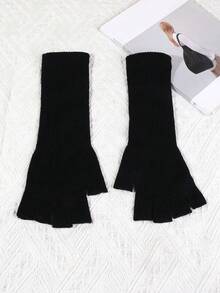 1pc Women's Solid Color Long Wrist Fingerless Gloves, Warm Writing Mittens With Elastic Cuff Halloween - Multicolor - View 3