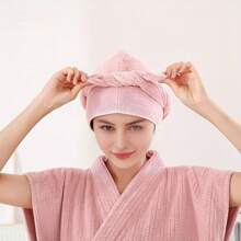 2pcs Set: Corn Kernels Sleeveless Bathrobe + Bathing Cap, Simple Style Thick Soft Fiber Swan Embroidery Bathrobe, Super Absorbent 4-Season Ladies Hooded Bathrobe & Loungewear - Multicolor - View 10