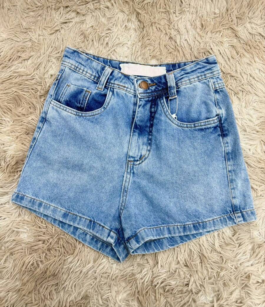 BASIC WOMEN'S HIGH WAIST JEANS SHORTS FASHION - 中等水洗藍 - 查看 1