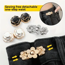 2 件/4 件女式可调节腰带扣组合 - 裤子腰围收缩工具，防滑腰部闭合可拆卸腰部纽扣，花朵组合 - 彩色 - 查看 5