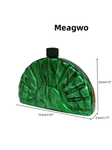 Túi xách dạ hội Acrylic hình quạt thời trang mới cho nữ, Túi cầm tay hình bán nguyệt phong cách Châu Âu và Mỹ cho đám cưới, tiệc tùng, Túi vuông mini thời trang - màu xanh lá - Xem 8