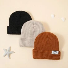 3pcs/Set Baby Hats Solid Color Knitted Beanie Caps Warm Daily Wear - MAMABOY - View 8