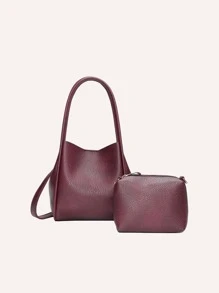 DK DKMG 1pc Women Classic Solid Color Handbag With Detachable Pouch, Versatile Tote Bag Suitable For Outdoor, Dating, Vacation, Shopping, Party And Daily Use