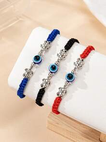 1 件复古欧美风格银海龟恶魔之眼可调节手工编织手链 - 銀龜惡魔之眼 - 查看 2