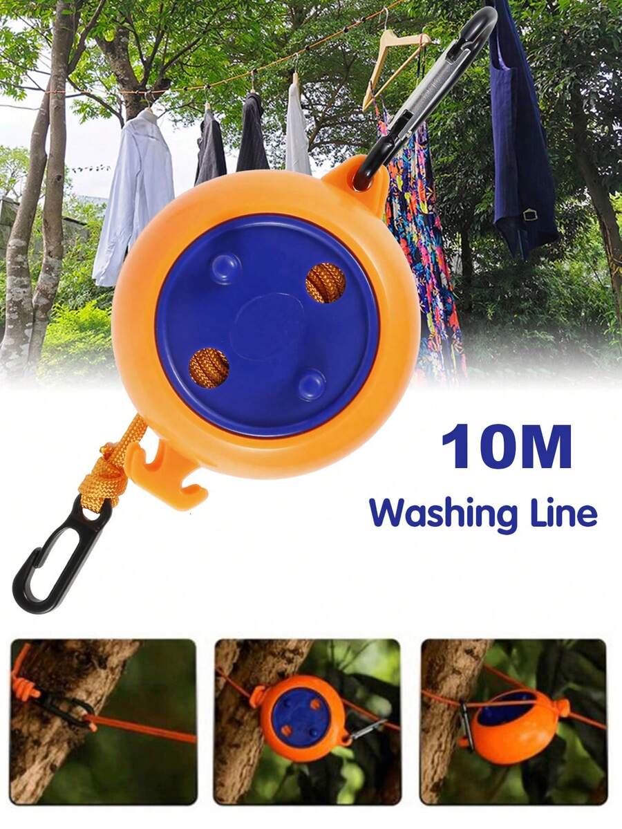 1pc 10M Retractable Clothesline Windproof Portable Outdoor Non-Perforated Drying Rack For Indoor Outdoor Camping Camping Stuff - Orange - View 1