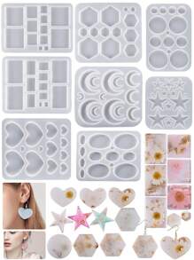 1/8 peças DIY Conta-gotas Resina Tridimensional Pentagrama Circular Coração-Em Forma De Pingente Quadrado Brincos Acessórios Molde De Silicone
