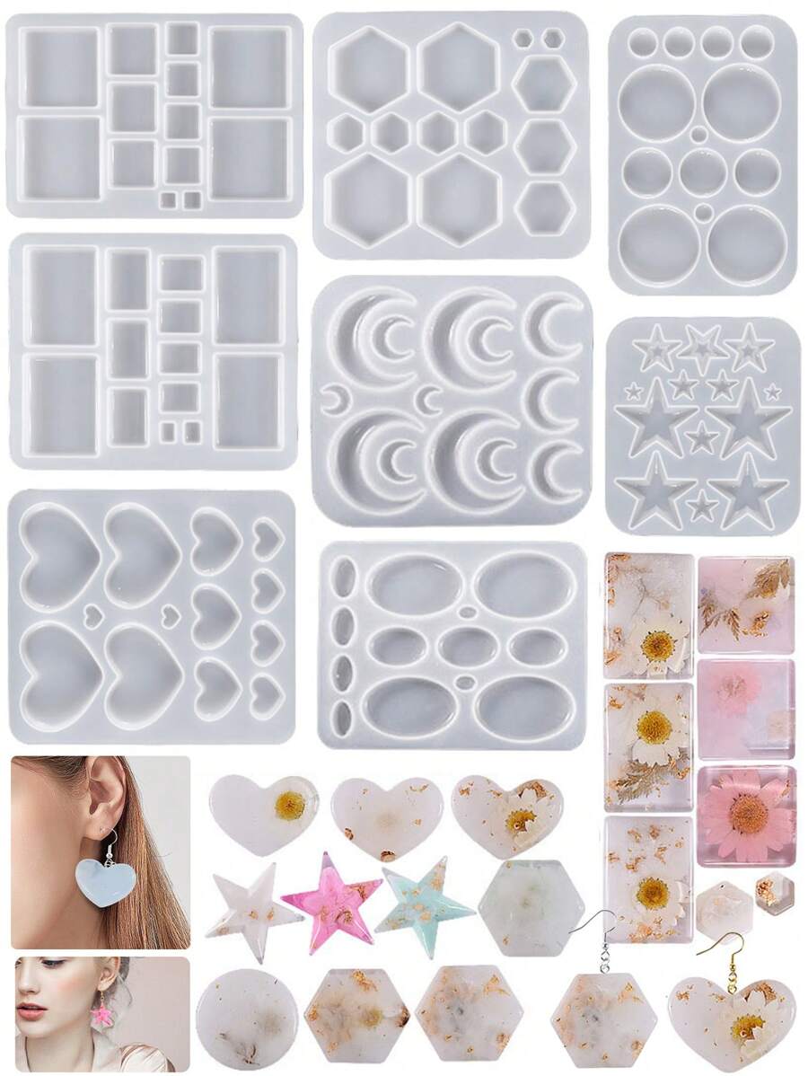 1/8 peças DIY Conta-gotas Resina Tridimensional Pentagrama Circular Coração-Em Forma De Pingente Quadrado Brincos Acessórios Molde De Silicone