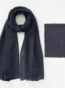 2 件/套涤纶纯色透气弹力渔夫帽和配套雪纺珍珠围巾头巾，适合 4 季