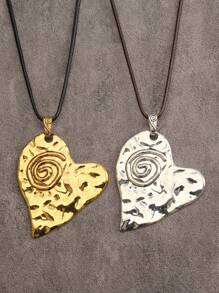 Multi-Layered Asymmetrical Heart-Inspired Distressed Style Pendant Necklace With Large Heart-Shaped Element, Gothic Hip-Hop Style Jewelry For Men And Women, Perfect For Daily Wear As Well As Festival Gifts Valentines,Mom,Mother,Mother's Day,Gift - Wax Rope Style - View 10