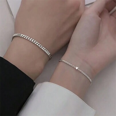 Set de 2 pulseras de acero inoxidable con diseño de corazón para parejas, decoración habitual para joyería de días festivos