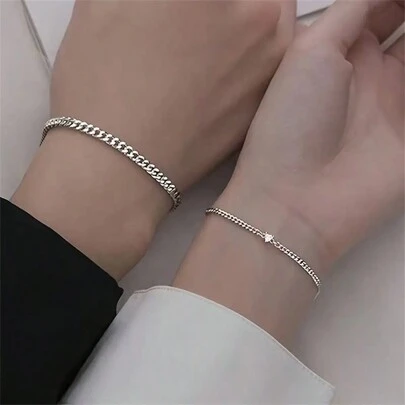 Set de 2 pulseras de acero inoxidable con diseño de corazón para parejas, decoración habitual para joyería de días festivos