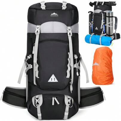 Wanderrucksack 60L Herren Damen Trekkingrucksack Reiserucksack Großer Wasserdicht Wandern Rucksack mit Regenhülle für Camping Trekking Mountainering Outdoor Reisen