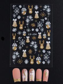 2 Sheets 3D Reflective Nail Stickers Gold Glitter Snowflakes Christmas Decoration Lanterns Sliders Snow Tree Decals Stripe Lines