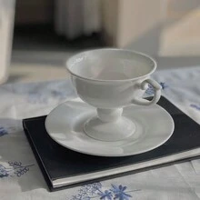 Bộ tách và đĩa sứ xương 1 chiếc, tách và đĩa cà phê phong cách Châu Âu chất lượng cao, tách và đĩa cà phê sứ xương cổ điển, tách gốm phong cách Châu Âu, tách và đĩa trà chiều kiểu Anh màu trắng tinh khiết, tách cà phê - Nhiều màu - Xem 1