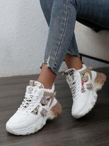 Zapatillas deportivas de mujer con suela alta y bloques de colores, forradas térmicamente, zapatos planos casuales para el invierno