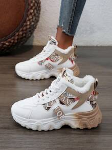 Zapatillas deportivas de mujer con suela alta y bloques de colores, forradas térmicamente, zapatos planos casuales para el invierno