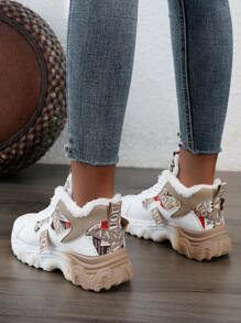 Zapatillas deportivas de mujer con suela alta y bloques de colores, forradas térmicamente, zapatos planos casuales para el invierno
