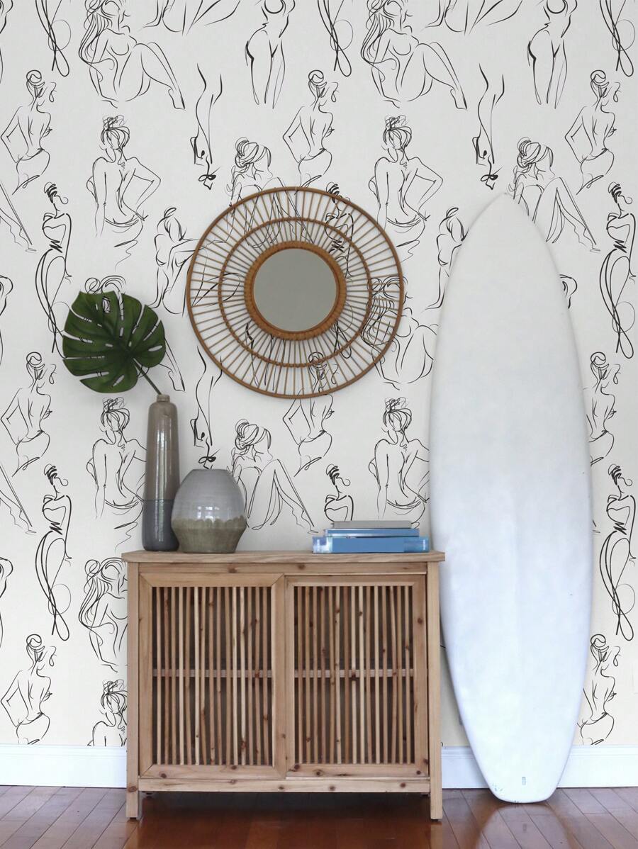 Giấy dán tường họa tiết đường nét nữ tính kích thước 17,7in*9,8ft*1 tấm, họa tiết Giáng sinh, bóc ra và dán, miếng dán tường cây cải tạo chống thấm nước, tranh tường đẹp có thể tháo rời, trang trí nhà cửa, nghệ thuật treo tường, trang trí tường, miếng dán cải tạo, tấm ốp tường bóc ra, giấy dán tường, giấy dán tường, vật dụng trang trí mùa xuân làm mới ngôi nhà của bạn, miếng dán trang trí Rama quà tặng trang trí nhà cửa cho năm mới - Đen và trắng - Xem 1