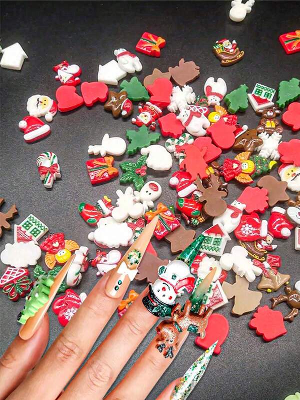 30/50 Peças de Ornamentos de Arte de Unhas de Natal, Mini Enfeites de Natal, Miniaturas de Natal em Resina de Anjo, Papai Noel, Árvores de Natal, Boneco de Neve para Decoração de Arte de Unhas, Arte de Unhas DIY, Decoração de Capa de Telefone Celular, Decoração Artesanal
