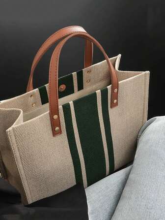 Simple Square Shape Fabric Tote Bag For Women, Fashionable & Versatile Handbag With Shoulder Strap