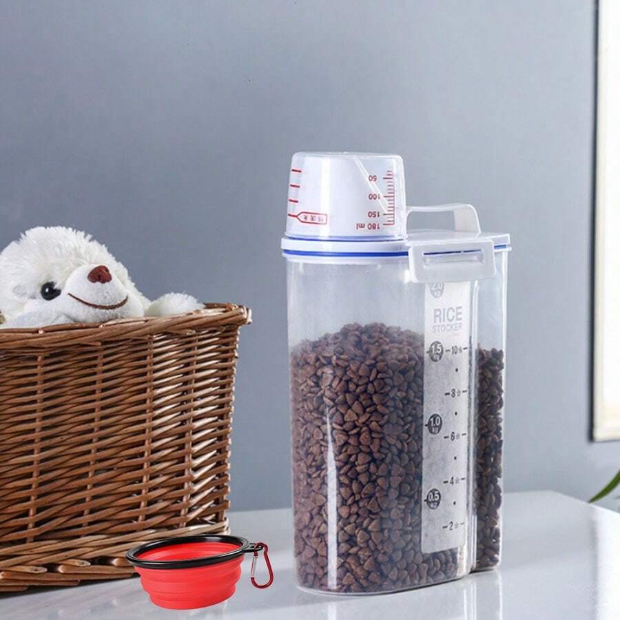全新便携式猫/狗爱好者礼物和狗/猫妈妈爱宠物食品储存桶带量杯，小米桶，狗爱好者和狗妈妈爱食品，猫爱好者和猫妈妈爱食品储藏罐