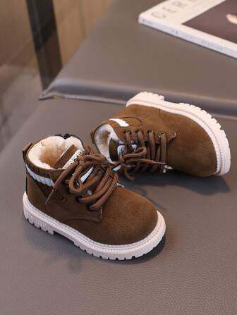 冬季新款时尚儿童靴子男童保暖毛绒靴女童侧拉链复古雪地靴