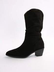 New Autumn/Winter Vintage Western Mid-Calf Boots, Pointed Toe Chunky Heel Cowgirl Short Boots,Women Boots