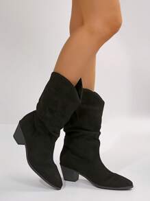 New Autumn/Winter Vintage Western Mid-Calf Boots, Pointed Toe Chunky Heel Cowgirl Short Boots,Women Boots