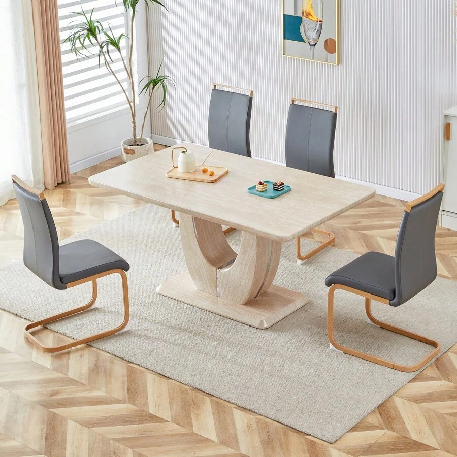 Table And Chair Set. Modern Minimalist Luxury Rectangular Dining Table