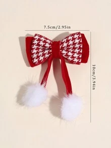 2 件装红色格子蝴蝶结女士红色天鹅绒蝴蝶结发夹带绒球优雅鳄鱼夹适合秋冬女孩辫子蝴蝶结女士发饰圣诞节 - 彩色 - 查看 4