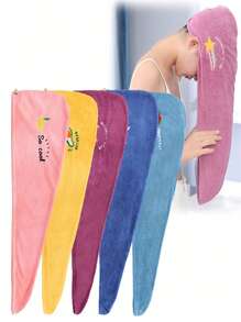 1PC/5pcs Rapid Drying Towel For Women, Coral Fleece Women Hair Towel Set, Soft Dry Hair Towel With Embroidery, Super Absorbent Hair Wrap Microfiber Hair Towel Wrap Home Bathroom Decor Back To School Hair Bonnet Shower Towels For Beauty Salon, Hotel Sports,Home Essentials, Towel, Skin Care - Multicolor - View 2