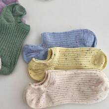 1/3/5 Pairs Of Women's Ankle Socks With Dot Yarn Stripes, Suitable For Any Season,Multi-Colored, Casual, Cute Boat Socks For Women