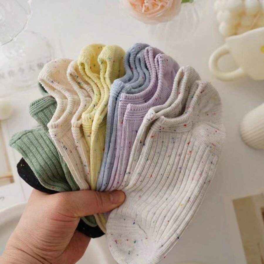 1/3/5 Pairs Of Women's Ankle Socks With Dot Yarn Stripes, Suitable For Any Season,Multi-Colored, Casual, Cute Boat Socks For Women