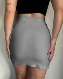 Women's Midi Tube Skirt, Tight, Elegant Fashion, Suplex - Xám - Xem 2