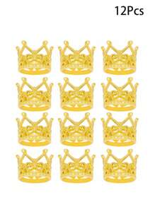 12pcs Mini Metallic Little Crown Flower Decor, DIY Accessories For Events, Parties