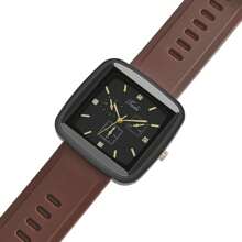 1 件男女款休闲方形棕色硅胶表带石英腕表，时尚商务风格手表，男女皆宜 - 棕色 - 查看 4