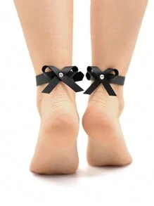 1 件可爱皮革蝴蝶结脚链，女士均码，适合所有脚部束缚带，人造皮革，情人节礼物，万圣节