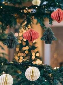 圣诞派对吊坠，圣诞树装饰吊坠，迷你圣诞树蜂窝球吊坠圣诞主题派对家居装饰用品 1 件 - 彩色 - 查看 1