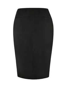 Women Suede High Waist Wrap Fitted Knee-Length Skirt, Business Casual Pencil Skirt - Black - View 2