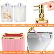 Bathroom Accessories Set, 9 Pieces Pink Bathroom Sets Complete With Toothbrush Holder, Trash Can, Lotion Soap Dispenser, Toothbrush Cup, Vanity Tray, Soap Dish, Toilet Brush, Qtip Holder For New Home Bathroom Accessories Bathroom Organizer Bathroom Decor Summer Back To School Storage - Pink - View 8