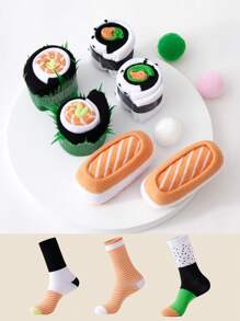 3 pares de calcetines tipo tripulación con diseño de sushi, calcetines divertidos y novedosos unisex para pareja, para uso casual, festivo, de fiesta, de uso doméstico, transpirables y cómodos