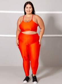 Tulle Detail Leggings Set + Plus Size Padded Top 11180/11179 - 橘色 - 查看 1