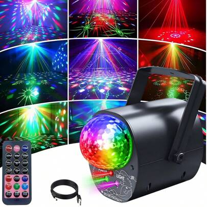 Mslitely Party Lights Disco Light,Disco Ball Light With Multiple Laser Light Show+UV Flashlight, 3 In 1 Sound Activated Party Lights Disco Lights For Parties Indoor DJ Rave Glow Party Festival