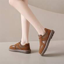 女士休闲时尚运动鞋，舒适百搭系带跑步运动鞋，新款拼色潮流软底休闲鞋 - 棕色 - 查看 2