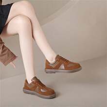 女士休闲时尚运动鞋，舒适百搭系带跑步运动鞋，新款拼色潮流软底休闲鞋 - 棕色 - 查看 6