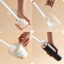 Cepillo de botella de mango largo multiusos - Silicona suave, reutilizable para contenedores de boca estrecha, termos deportivos de vacío, tazas y cristalería - Herramienta de limpieza de cocina esencial, conjunto de cepillos para botellas - Blanco - Ver 6